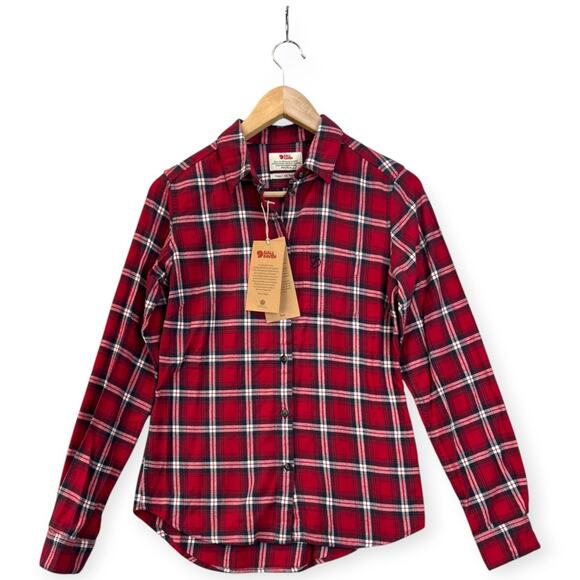 Fjallraven Women's Ovik Flannel Long Sleeve Shirt Deep Red Size X-Small Outdoor - Picture 2 of 16